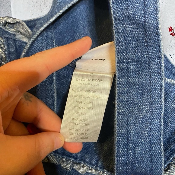 y2k Disney Minnie Mouse Denim Ruffled Belted Short Overalls Size 3T - Picture 4 of 6